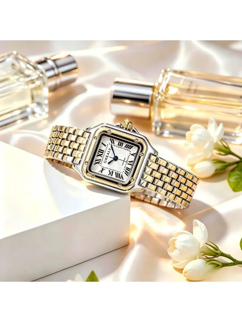 Women's Multicolor 2 Bracelets Set Roman Dial Bangle Stainless Steel Wrist Watch
